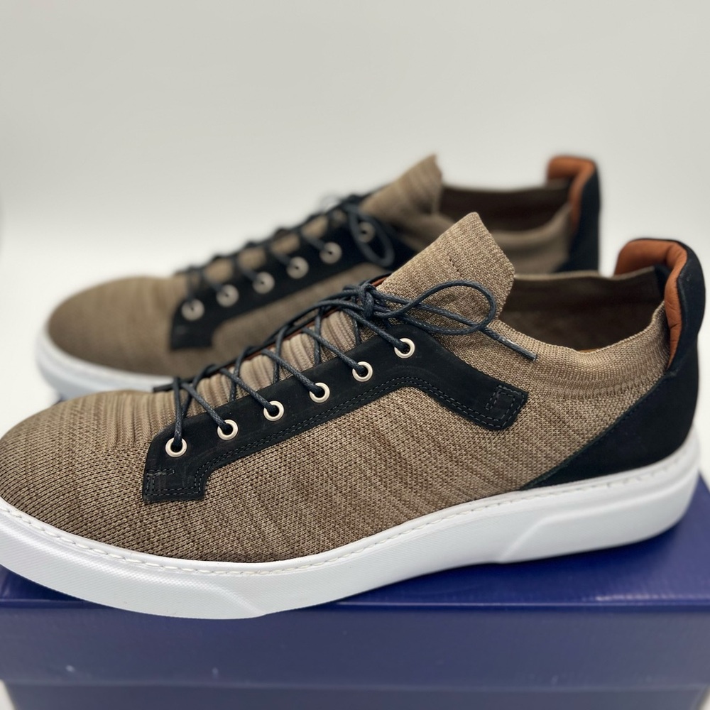 Brothers United Men's Leather Fashion Sneaker, Khaki Lux black nubuck 12M